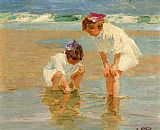 Edward Henry Potthast Wall Art - Girls Playing in Surf